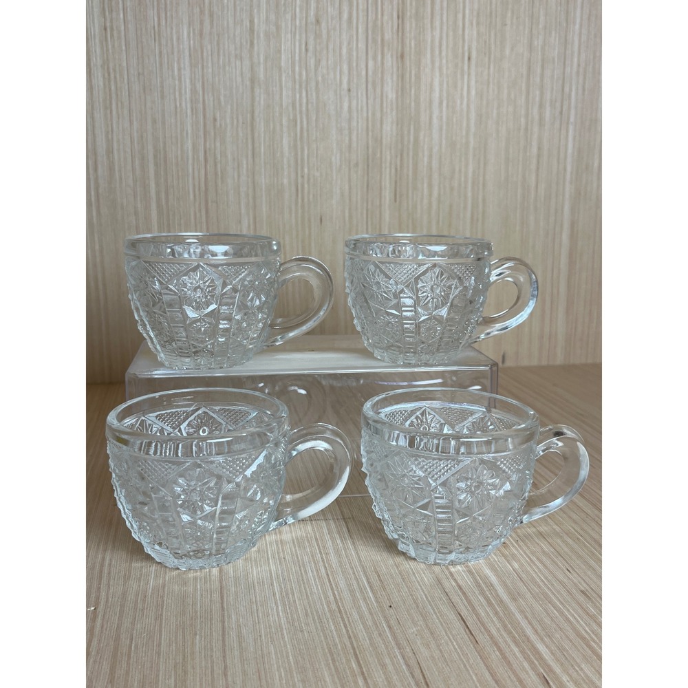 Vintage McKee Concord Clear Pressed Glass Punch Cups Starburst‎ Set of 4 EAPC